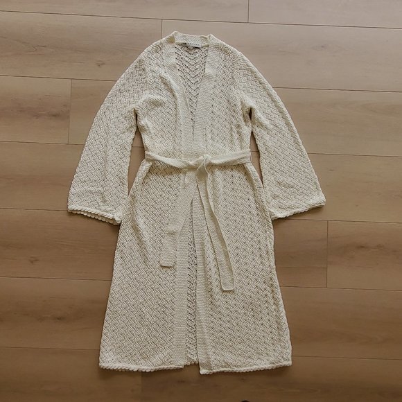 Trina Turk Paraiso Long Duster Cardigan Allover Crochet Cable Knit Sweater - Picture 2 of 3